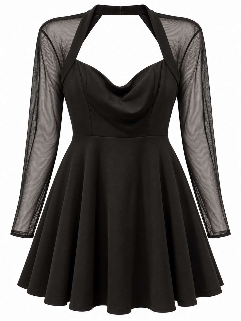City Studios Black Sheer Long Sleeve Skater Dress - Size 15/16
